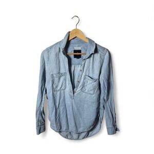 American Eagle - Chambray Popover Shirt - Women's XS - Light Wash Denim Casual